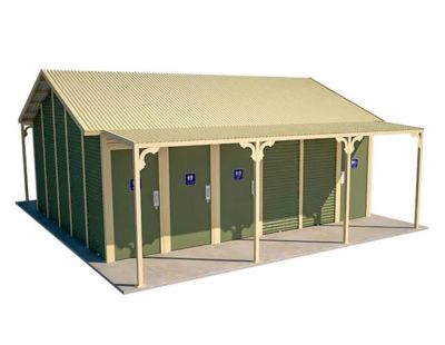 Byron Multi Amenity Toilet Building with Pale Eucalypt and Classic Cream colour scheme